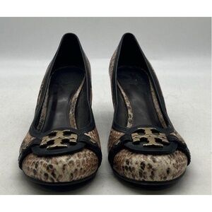 Tory Burch Pumps Womens Size 8 Snakeskin Block Heel Double T Logo Classic Elegan